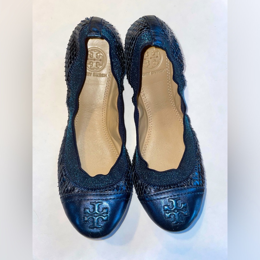 Tory Burch Snakeskin Ballet Flats - Navy